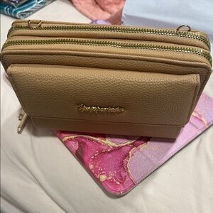 Women’s Beige Crossbody Wallet Bag - Gold Hardware